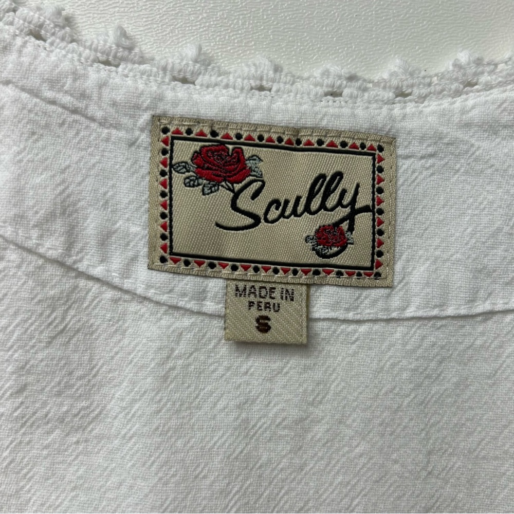 SCULLY Sz S White Peruvian Cotton Embroidered Short Sleeve Button Blouse Top - Picture 9 of 12
